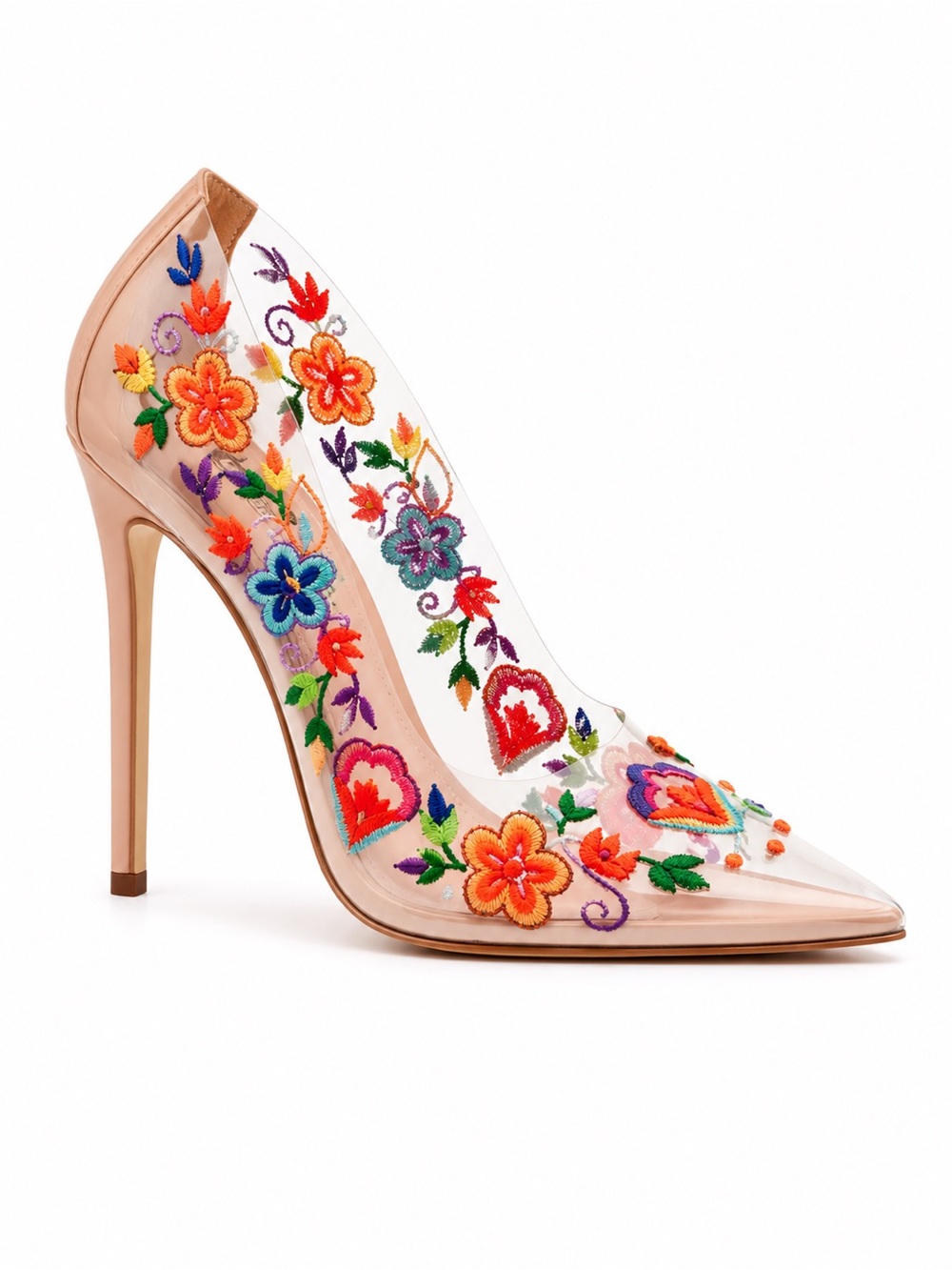 NWOT NEVER WORN UNIQUE Rare sold out Privileged Embroidered Floral Clear Pump